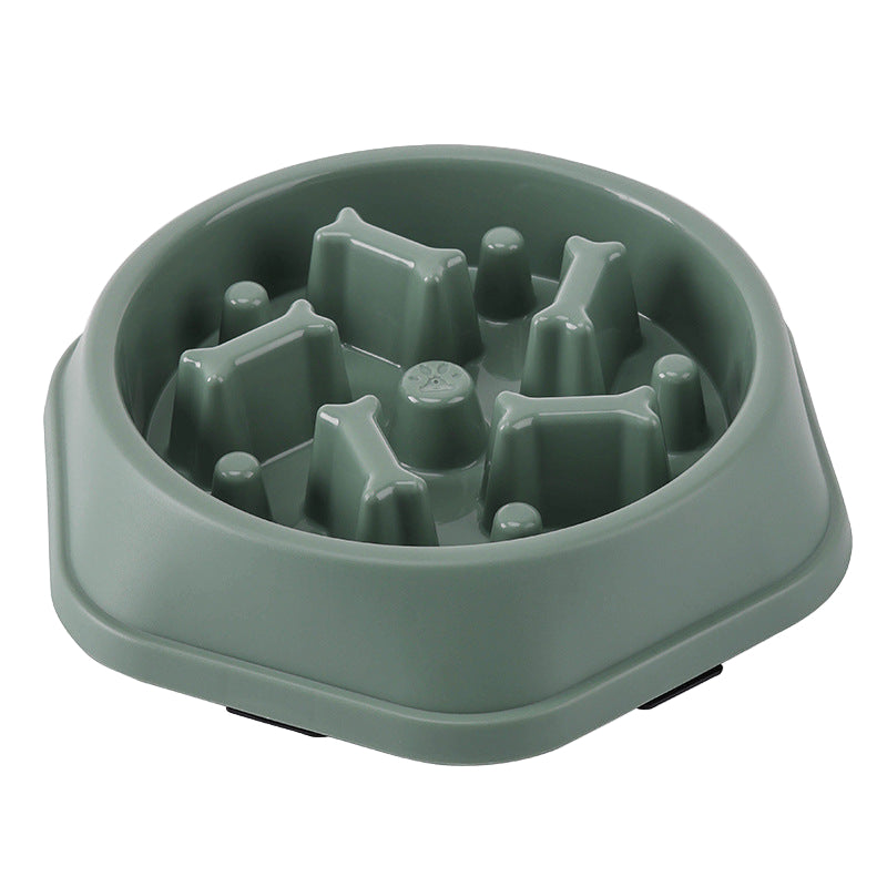 Green dog food bowl with raised sections on a white background
