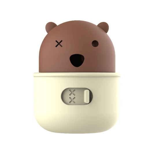 Silicone bear-shaped container with a beige base on a white background