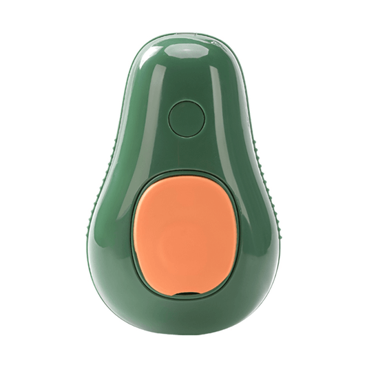 Green and orange electronic device shaped like an avocado on a white background
